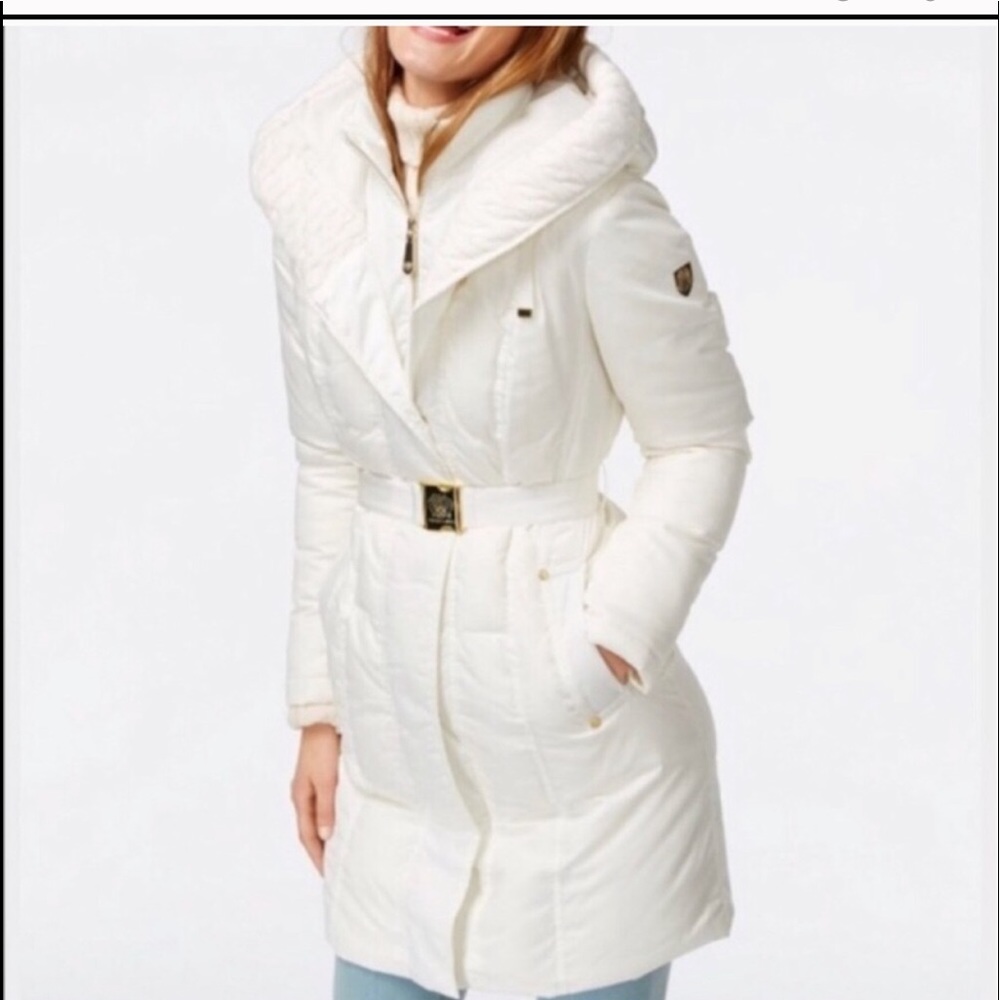 VINCE CAMUTO PUFFER CROCHET HOODIE WHITE PEARL